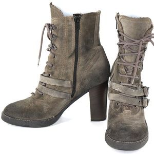 Jeannot Distressed Suede Heel Boots